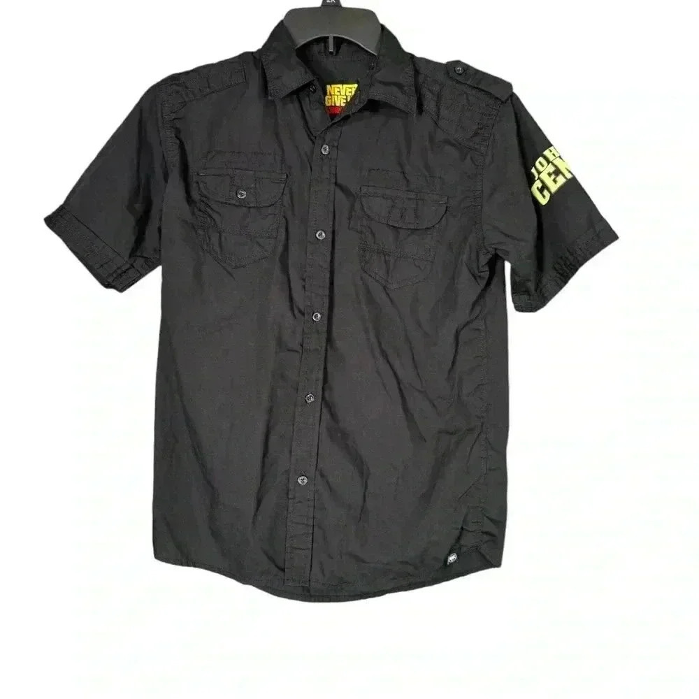 John Cena 'Never Give Up' Boys XL 14/16 Black Button Up Shirt Youth